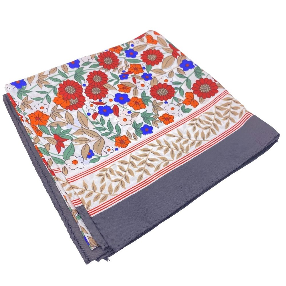 Vintage floral square scarf made in Japan Acetate twill water repellant 27"